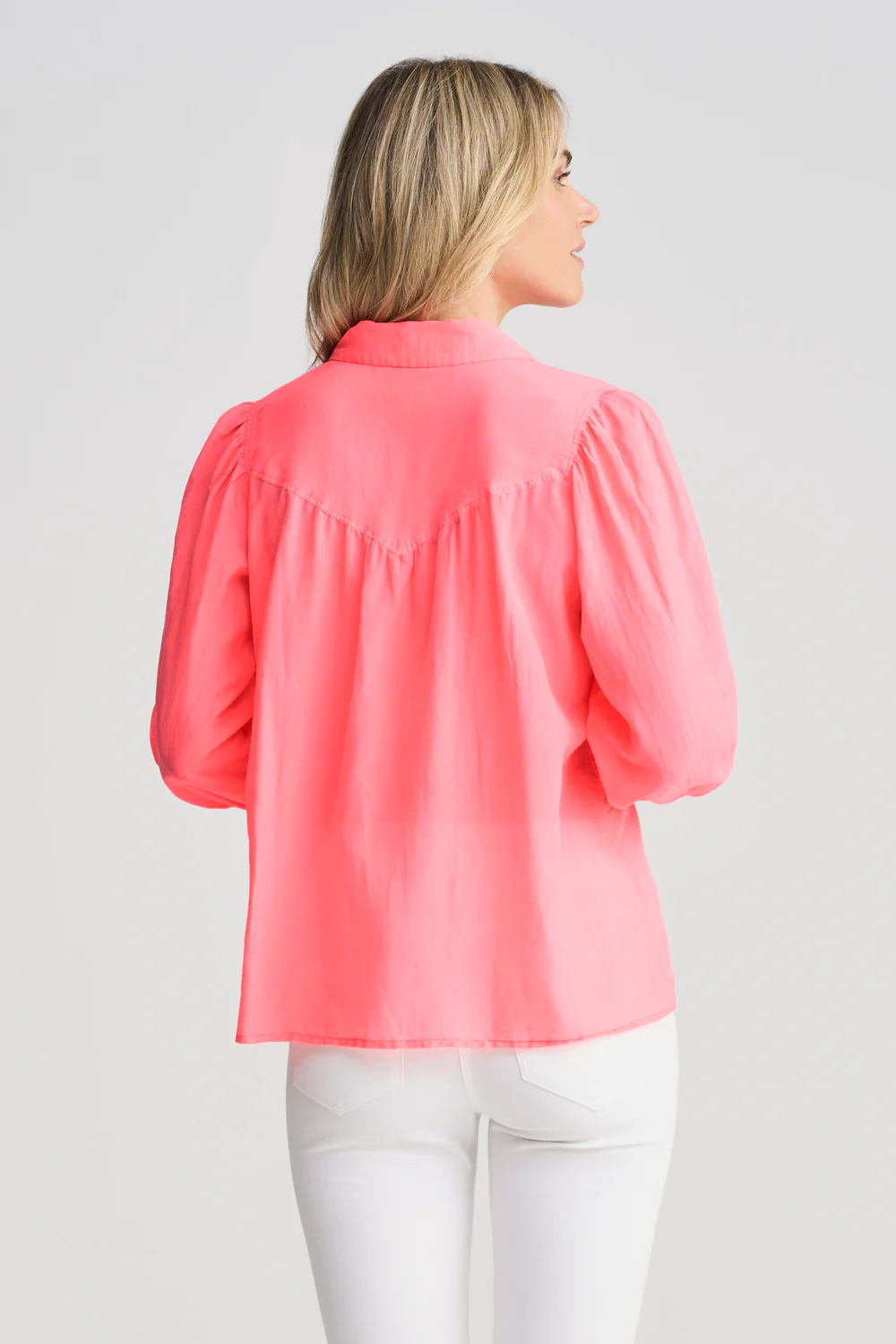 Cotton Silk Blouson Shirt - Neon Coral - Image 5