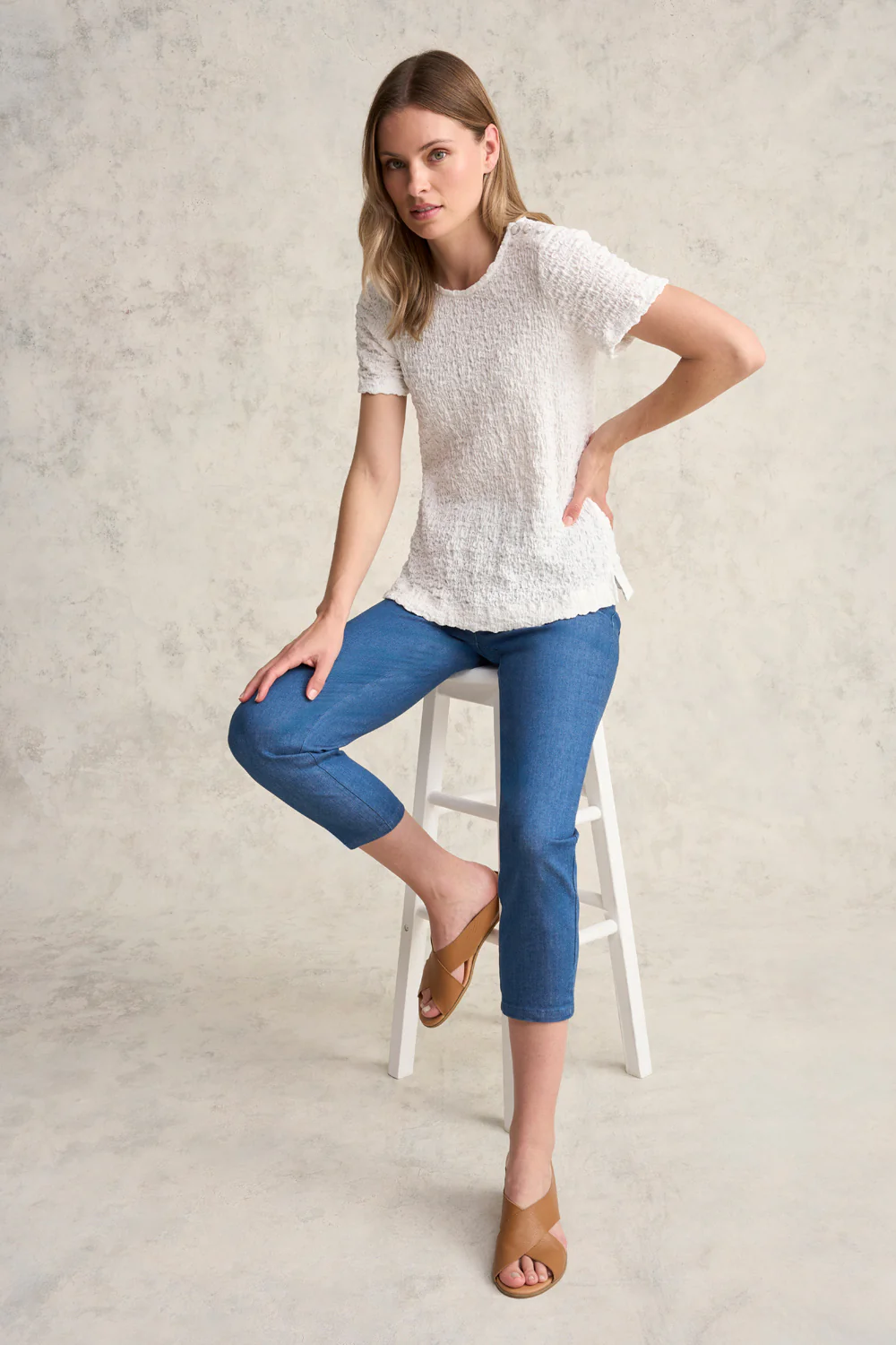 Crinkle Cotton T-Shirt - White - Image 4