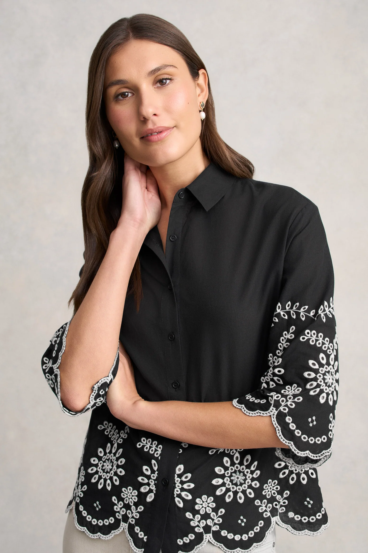 Cotton Broderie Shirt - Black - Image 3