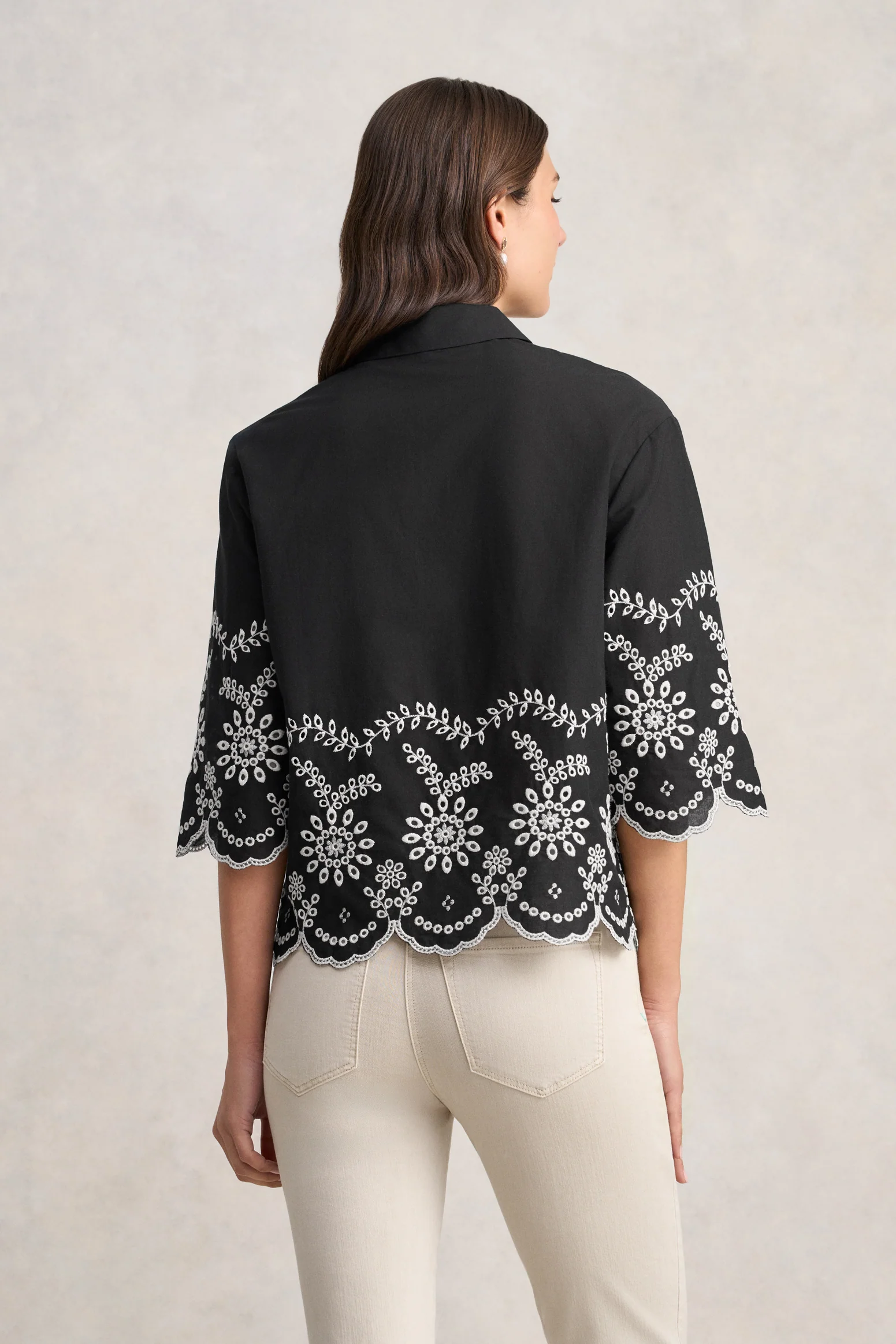 Cotton Broderie Shirt - Black - Image 4