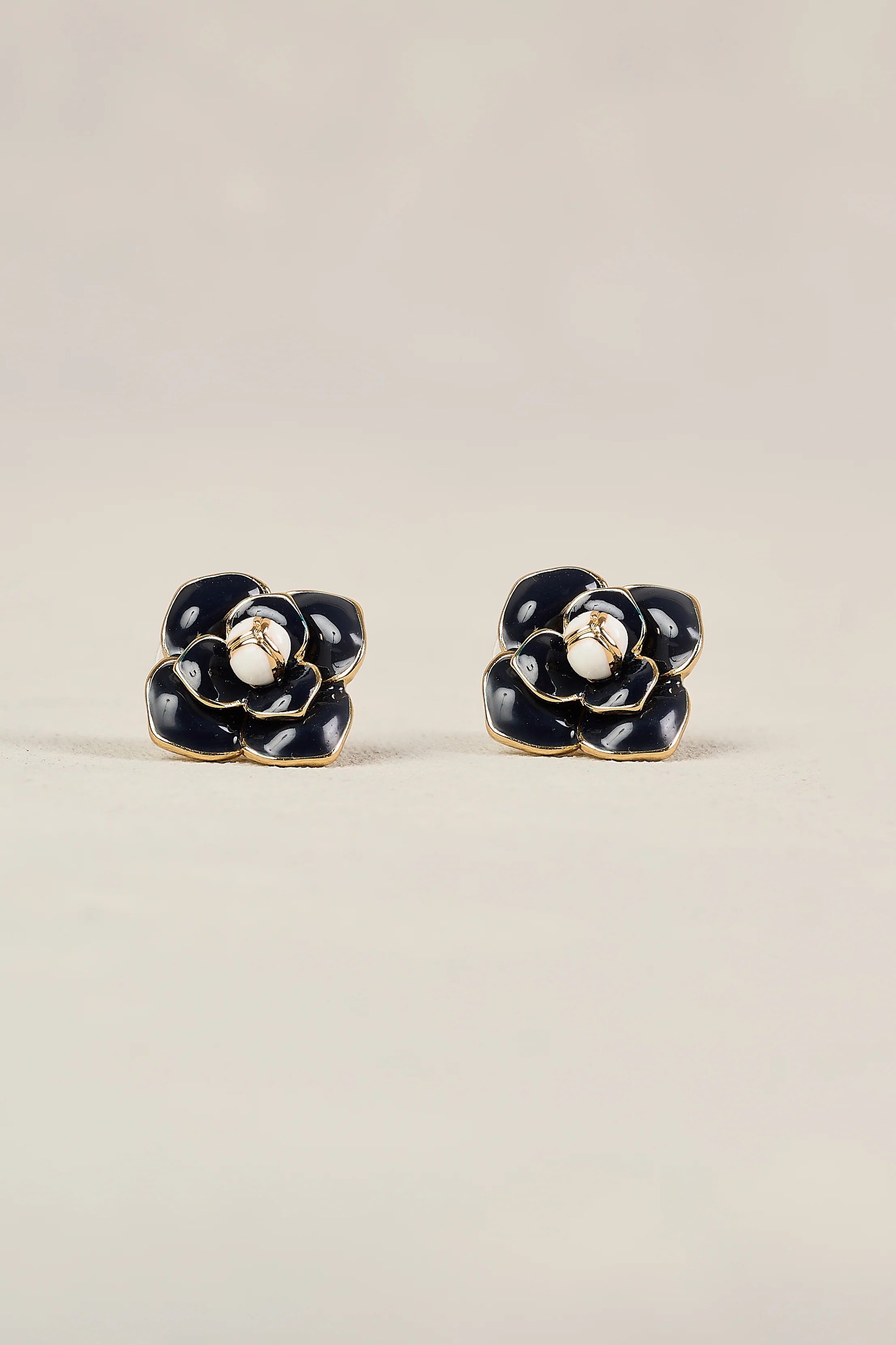 Floral Stud Earrings - Navy - Image 3