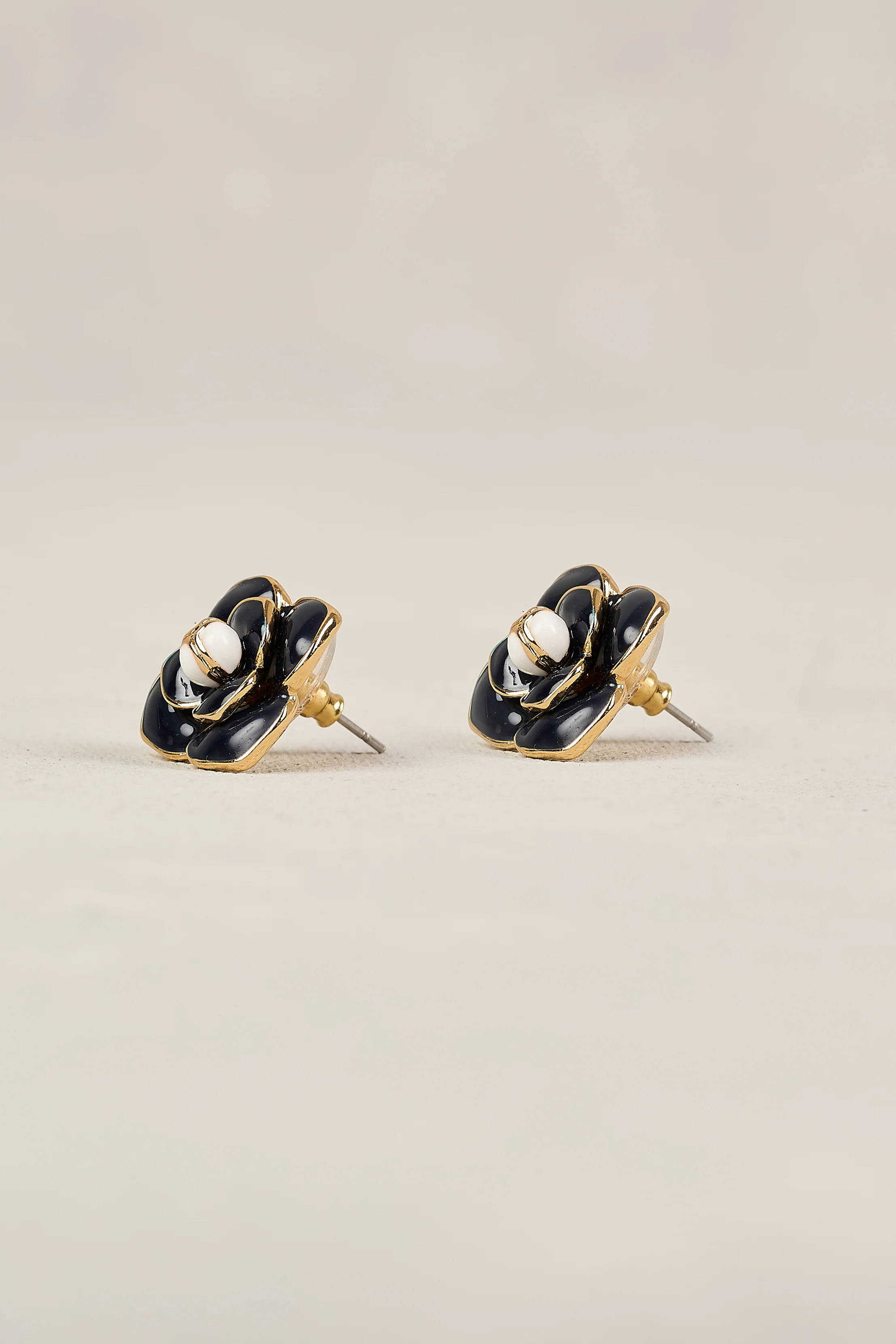 Floral Stud Earrings - Navy - Image 4