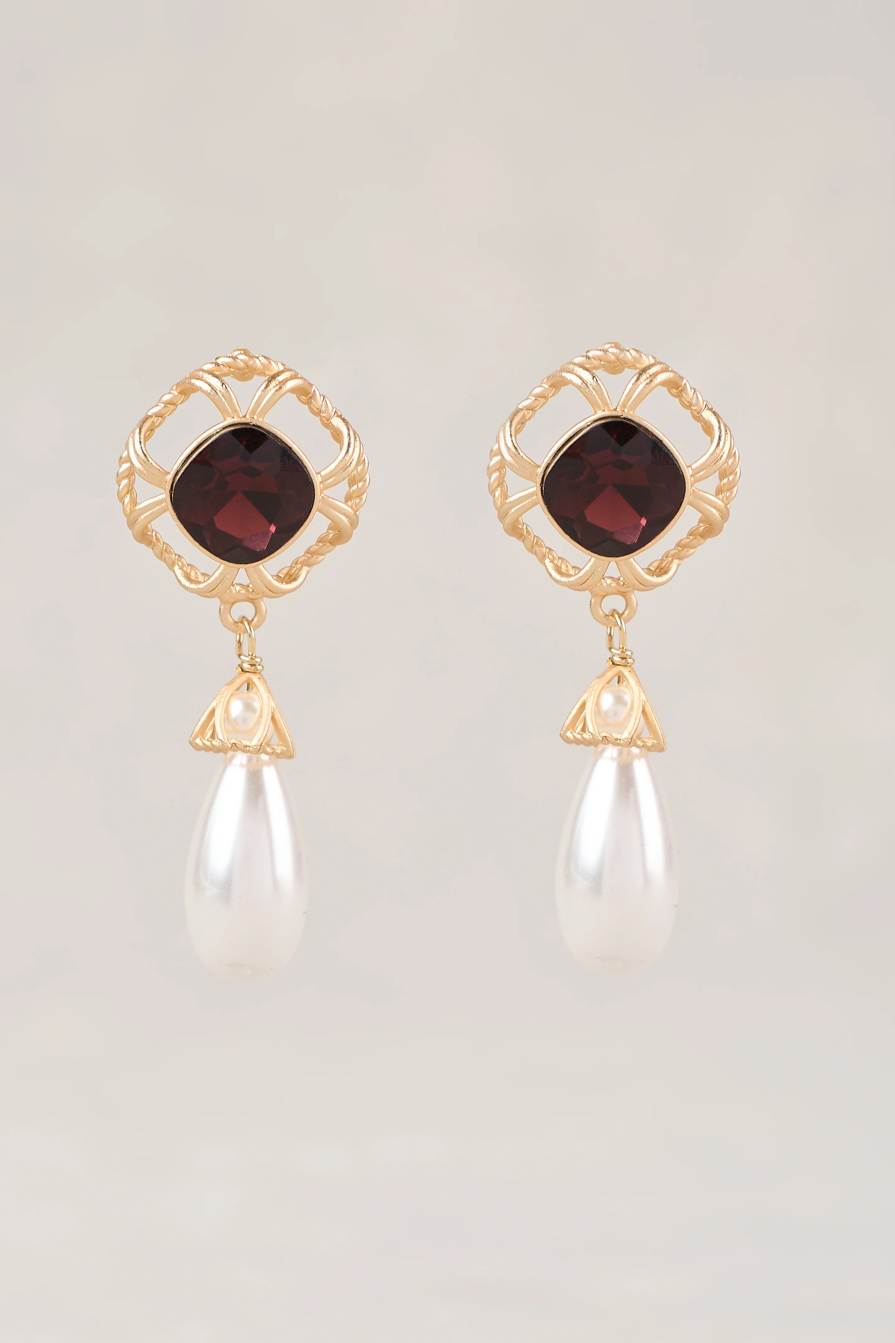 Gem & Pearl Drop Earrings - Gold - Image 3