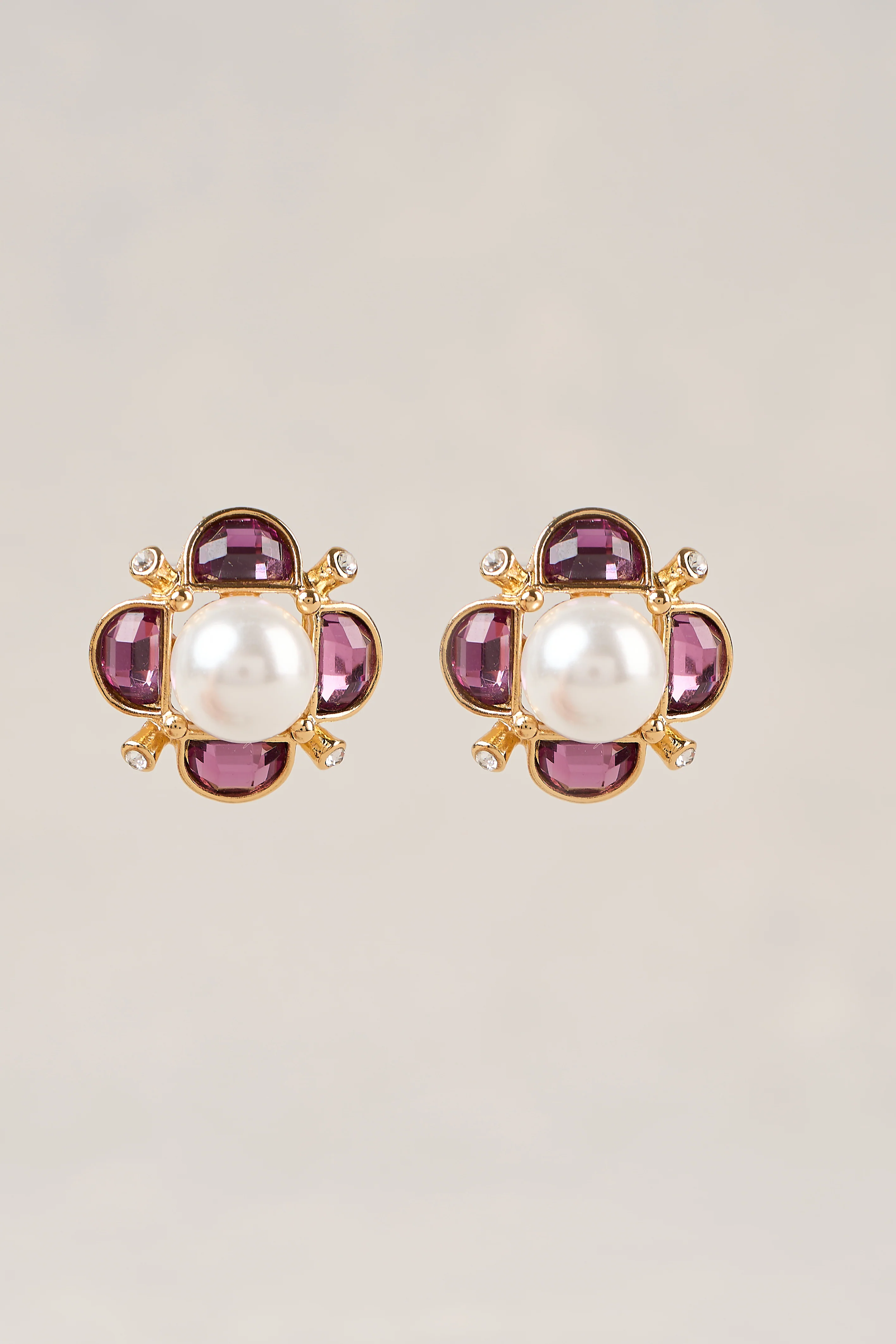 Gem and Pearl Studs - Gold - Image 3