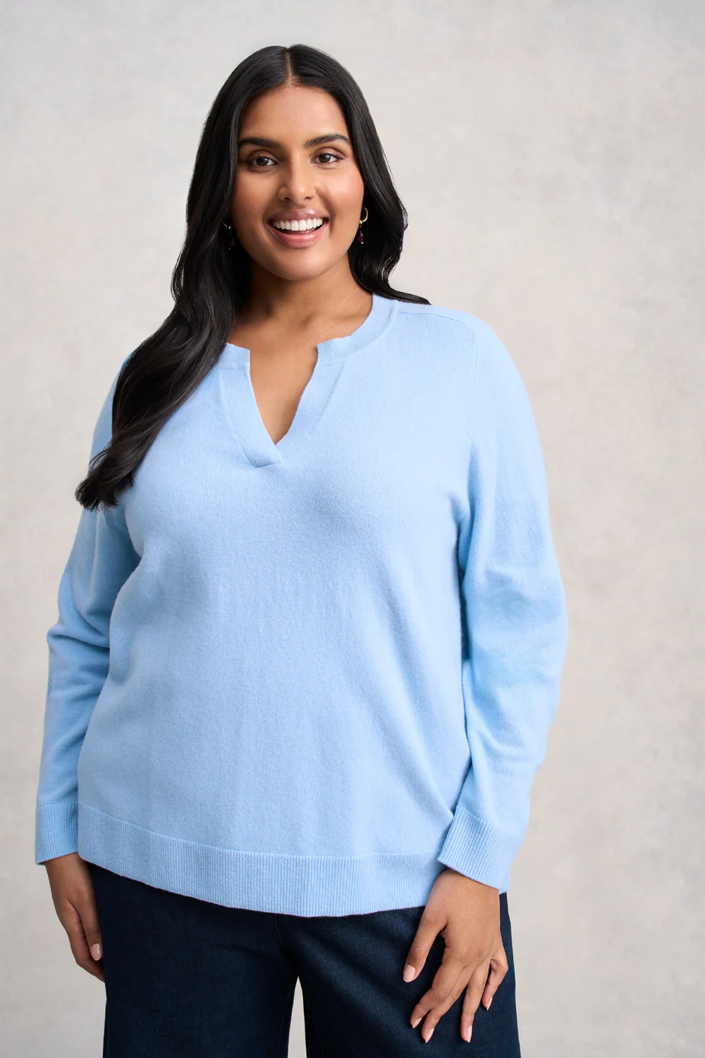 Notched Wool Jumper - Country Blue - Image 3