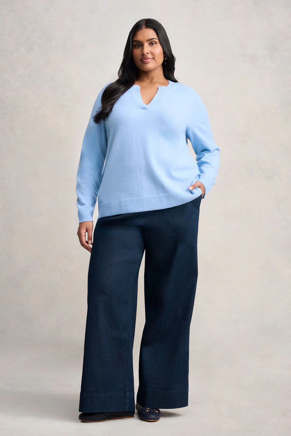 Notched Wool Jumper - Country Blue - Image 5