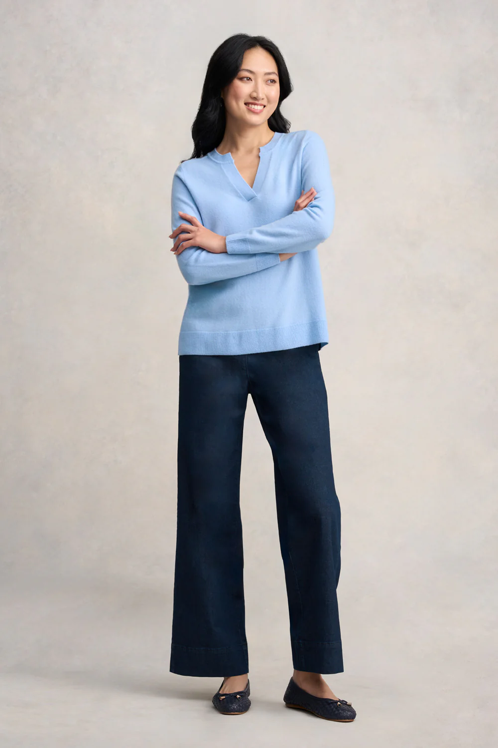 Notched Wool Jumper - Country Blue - Image 6