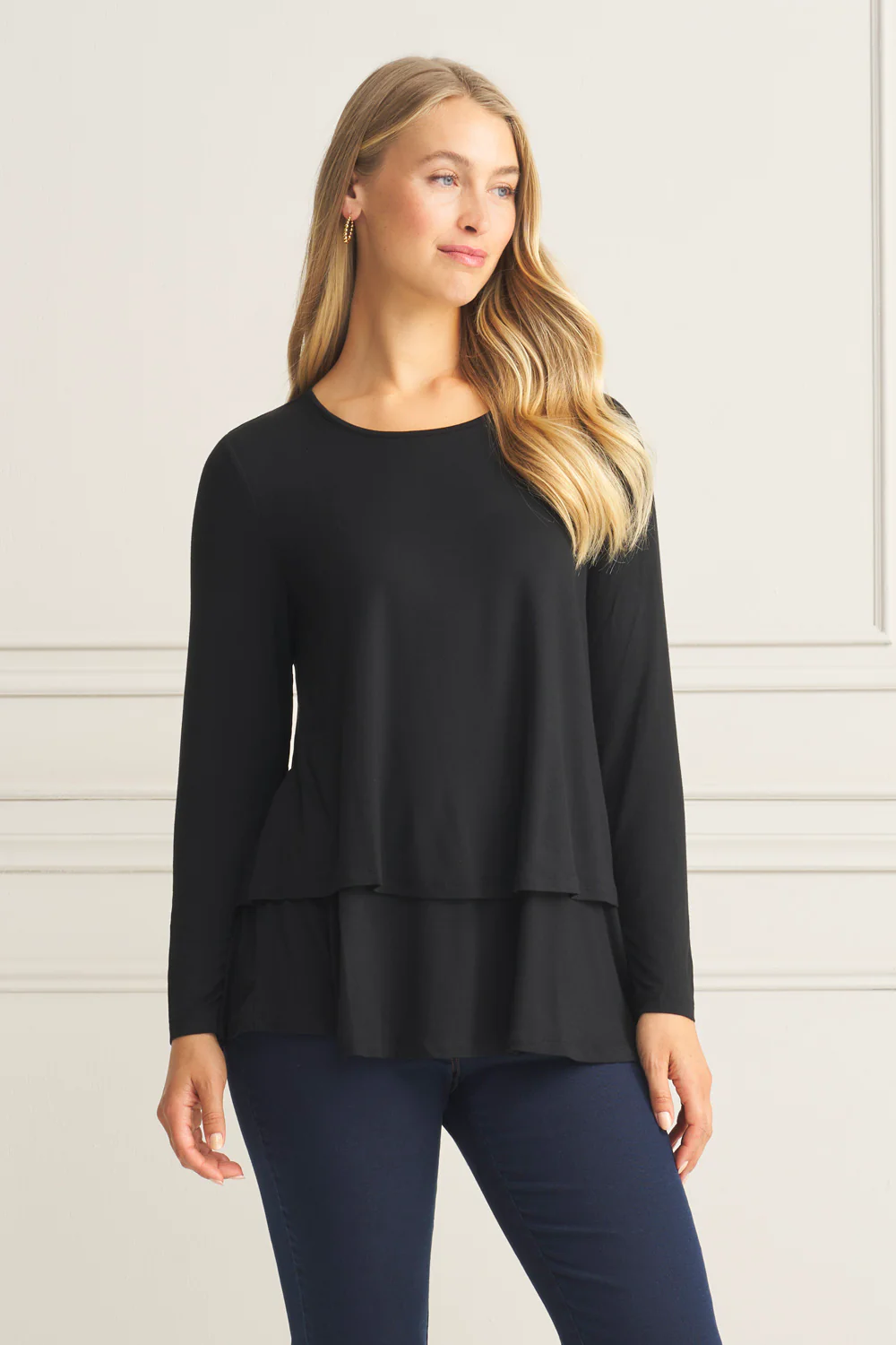Long Sleeve Layered Tee - Black - Image 3