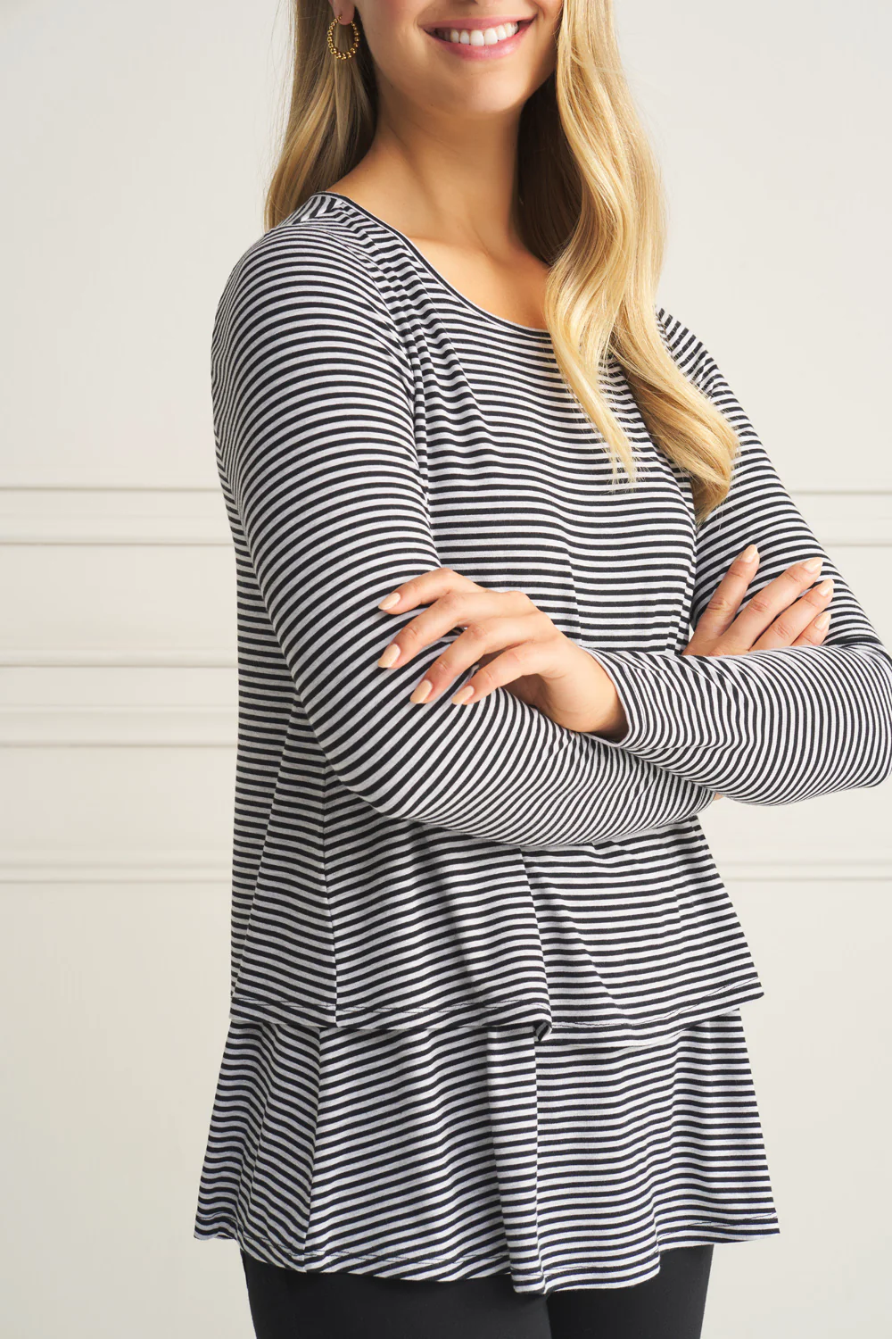 Long Sleeve Layered Tee - Black & Grey Stripe - Image 4