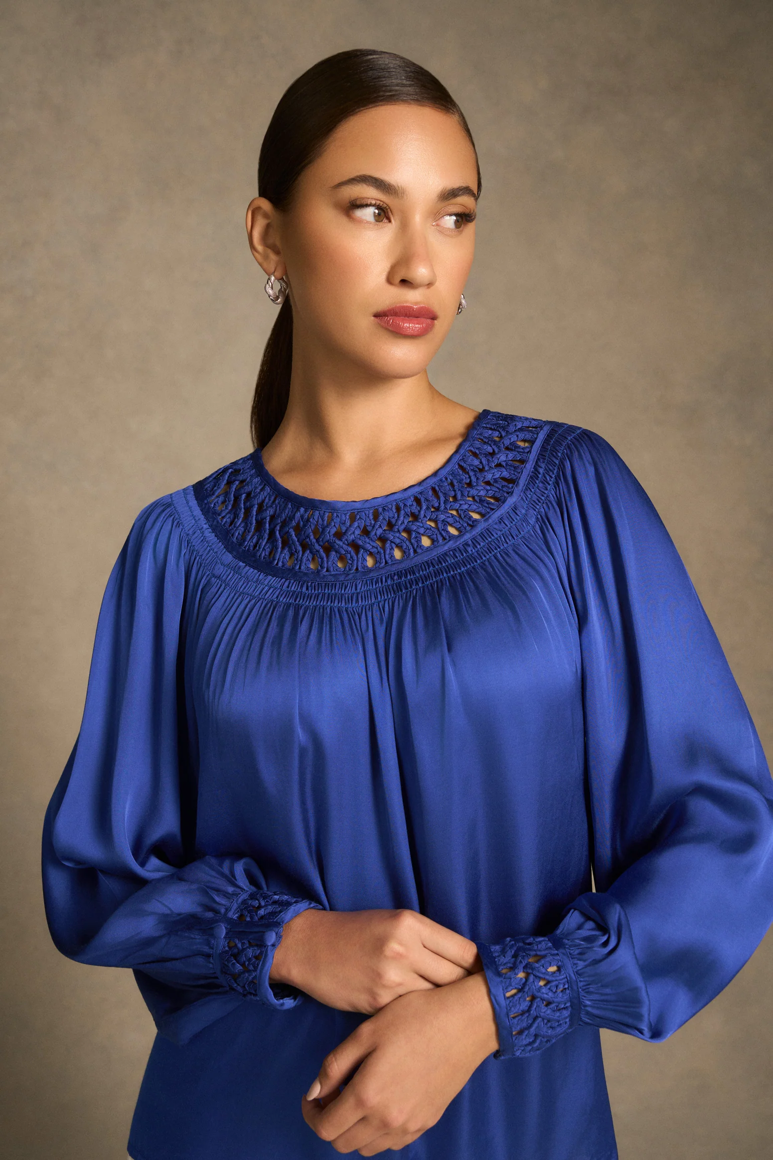 Braided Trim Blouse - Dark Royal Blue - Image 4