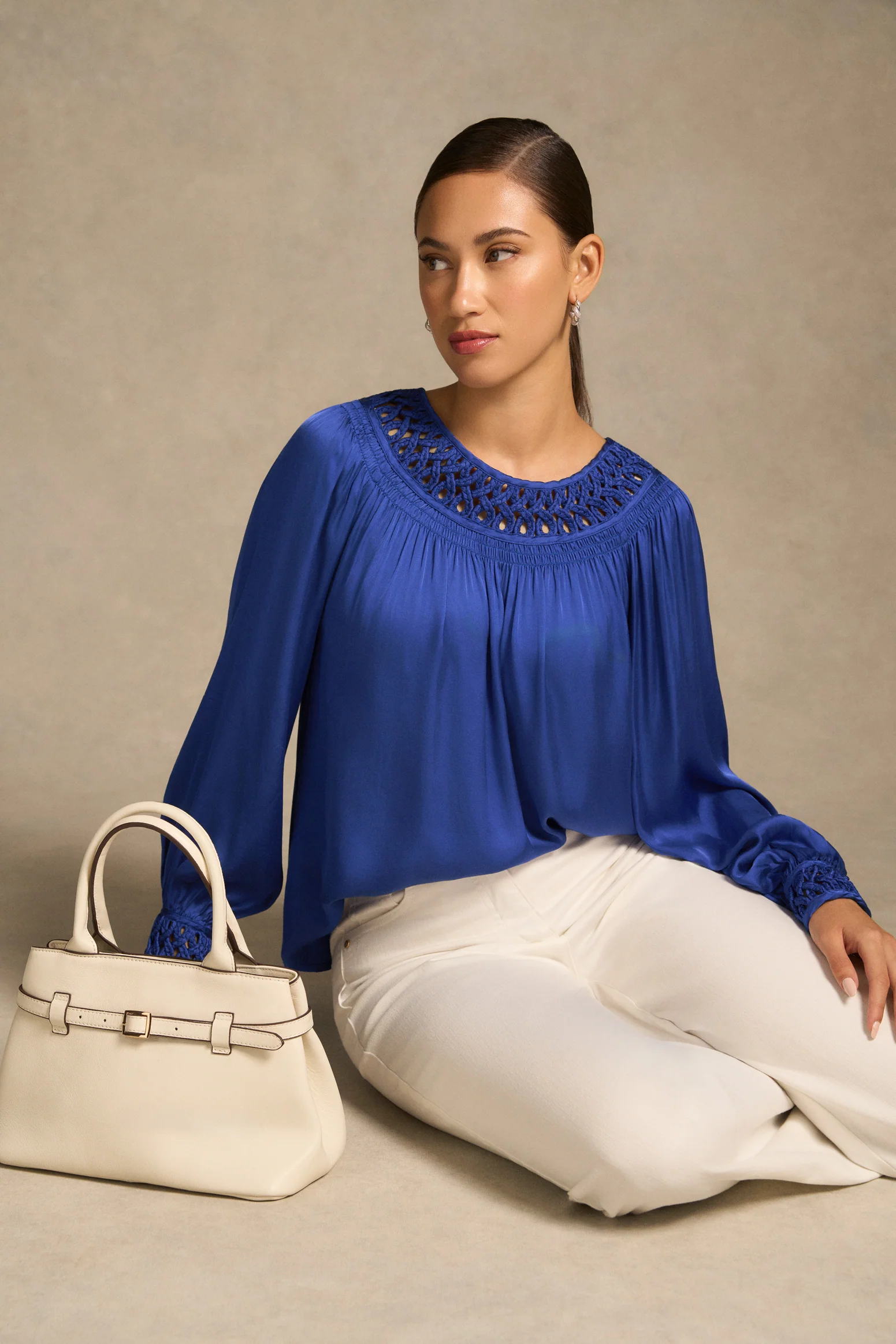 Braided Trim Blouse - Dark Royal Blue - Image 5