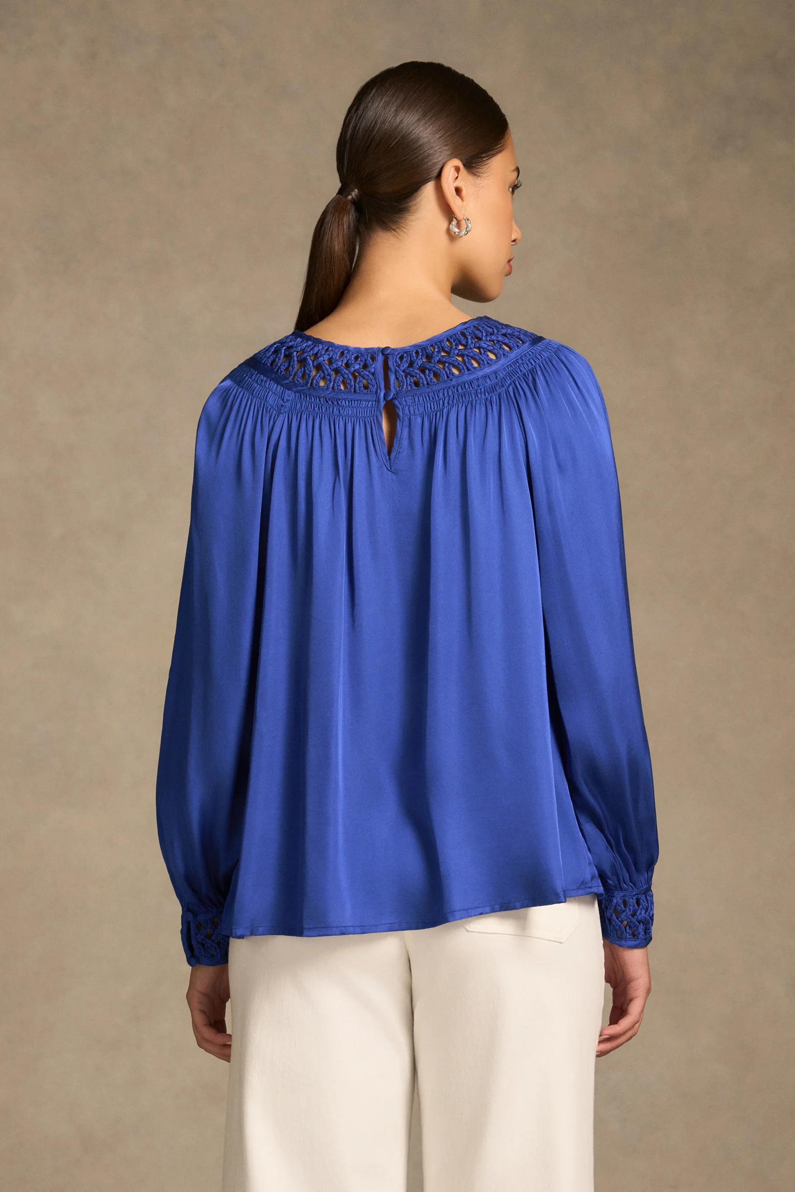 Braided Trim Blouse - Dark Royal Blue - Image 6