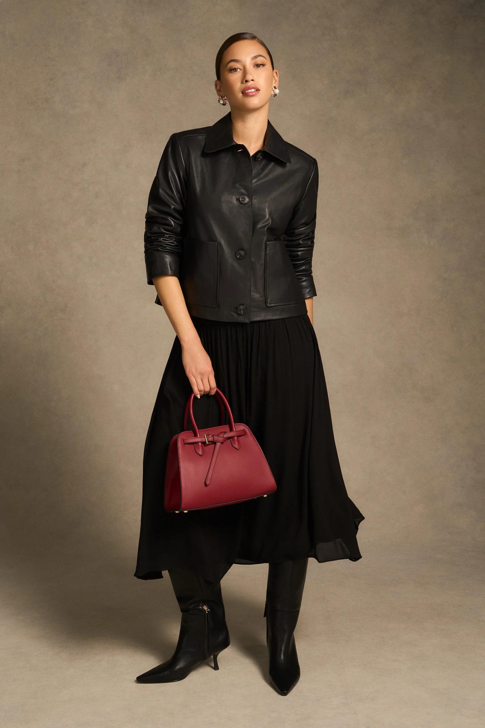 Buttoned Leather Jacket - Black - Image 4