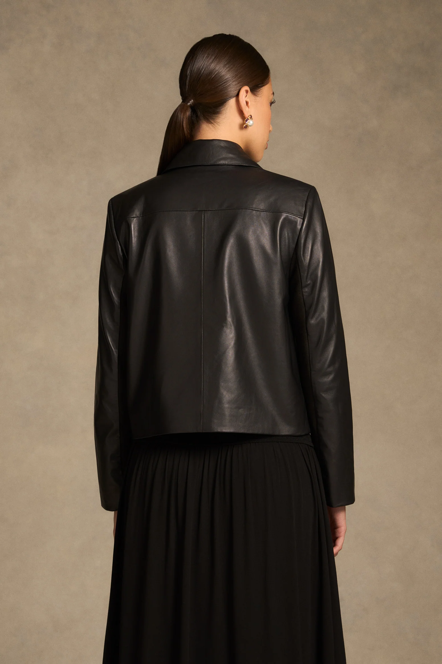 Buttoned Leather Jacket - Black - Image 7