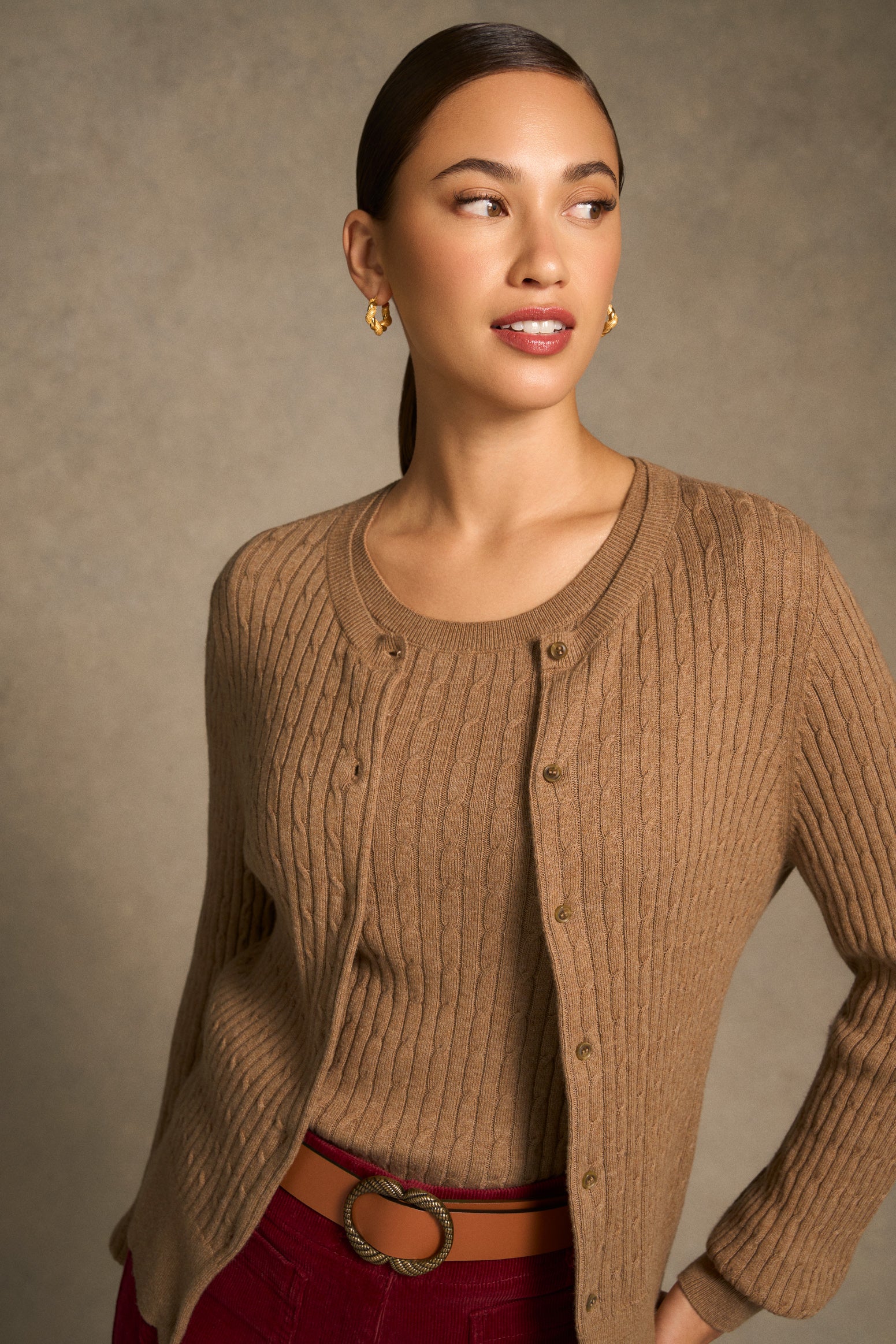 Cable Knit Cardigan - Praline - Image 3