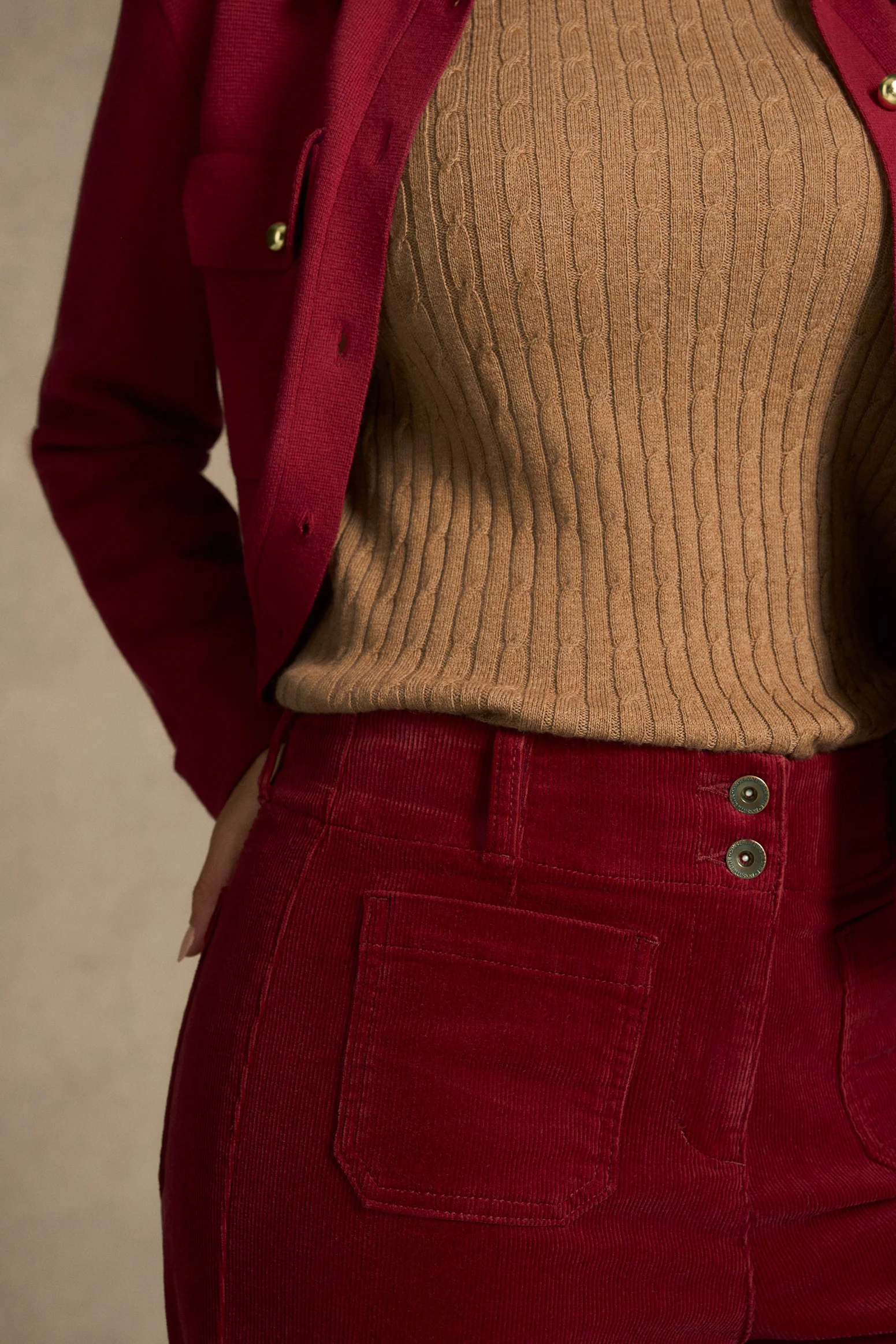 Cropped Cord Pant - Merlot - Image 3