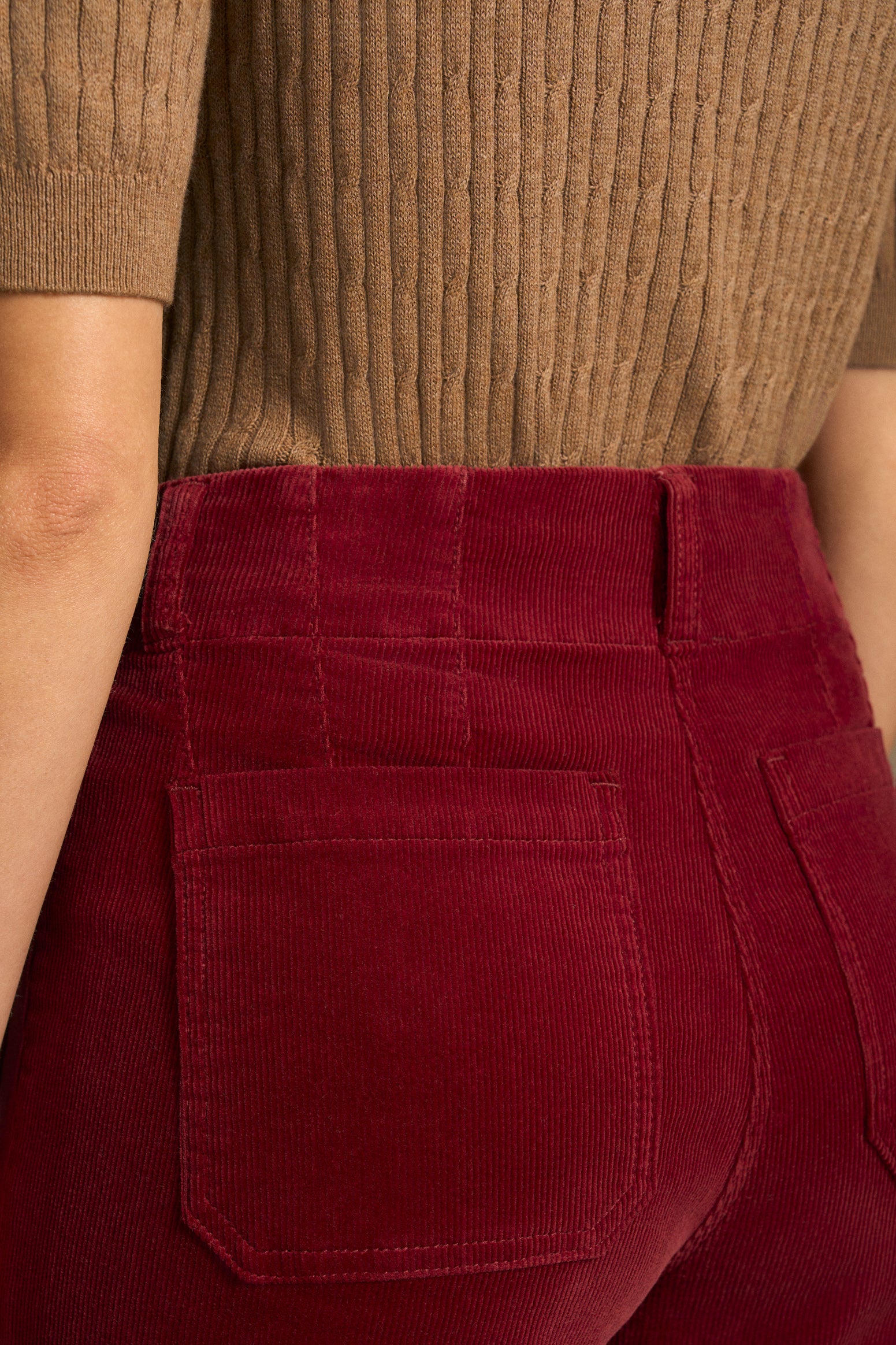 Cropped Cord Pant - Merlot - Image 4