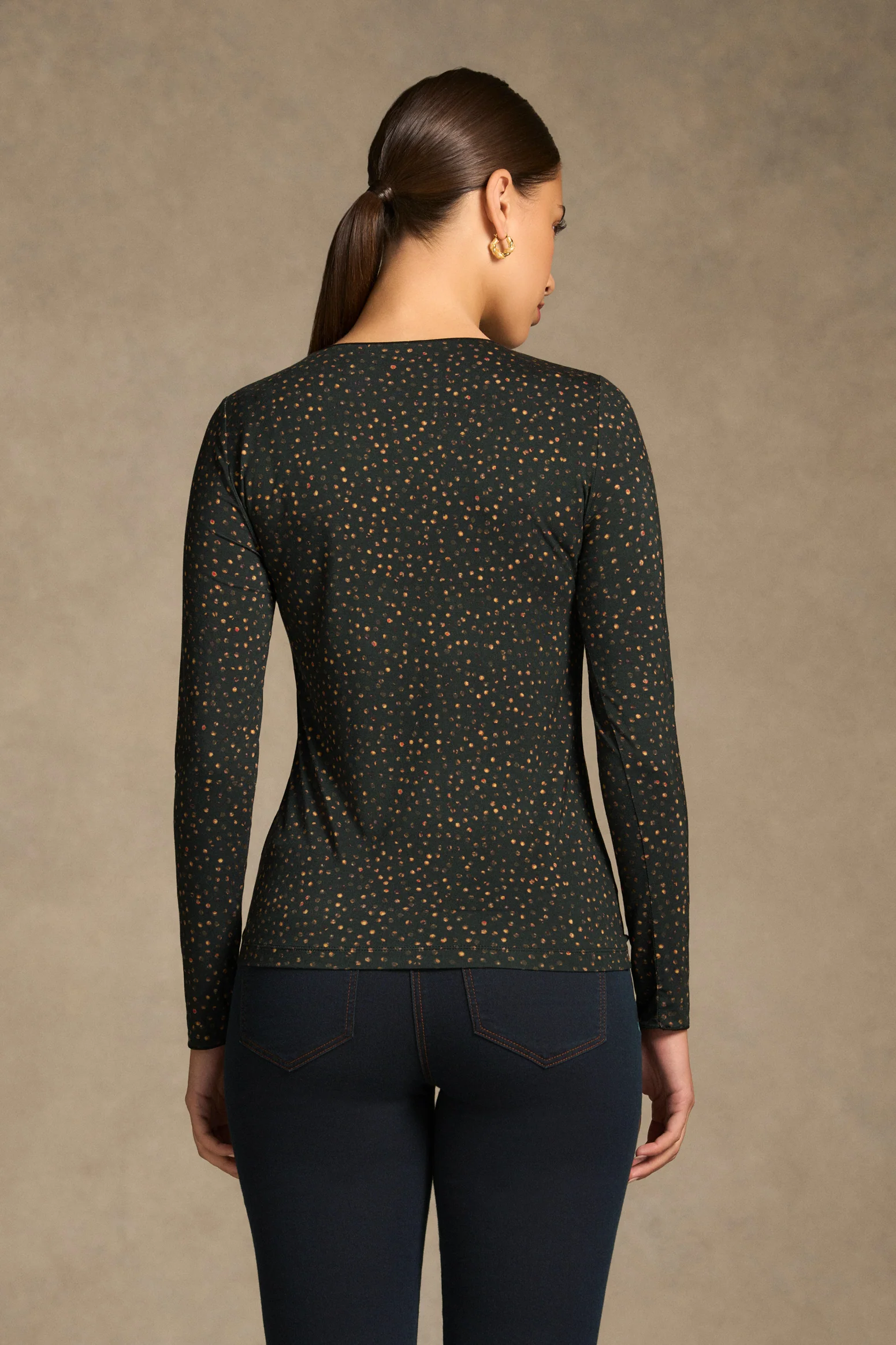 Long Sleeve Crew Neck Top - Dappled Print - Image 4