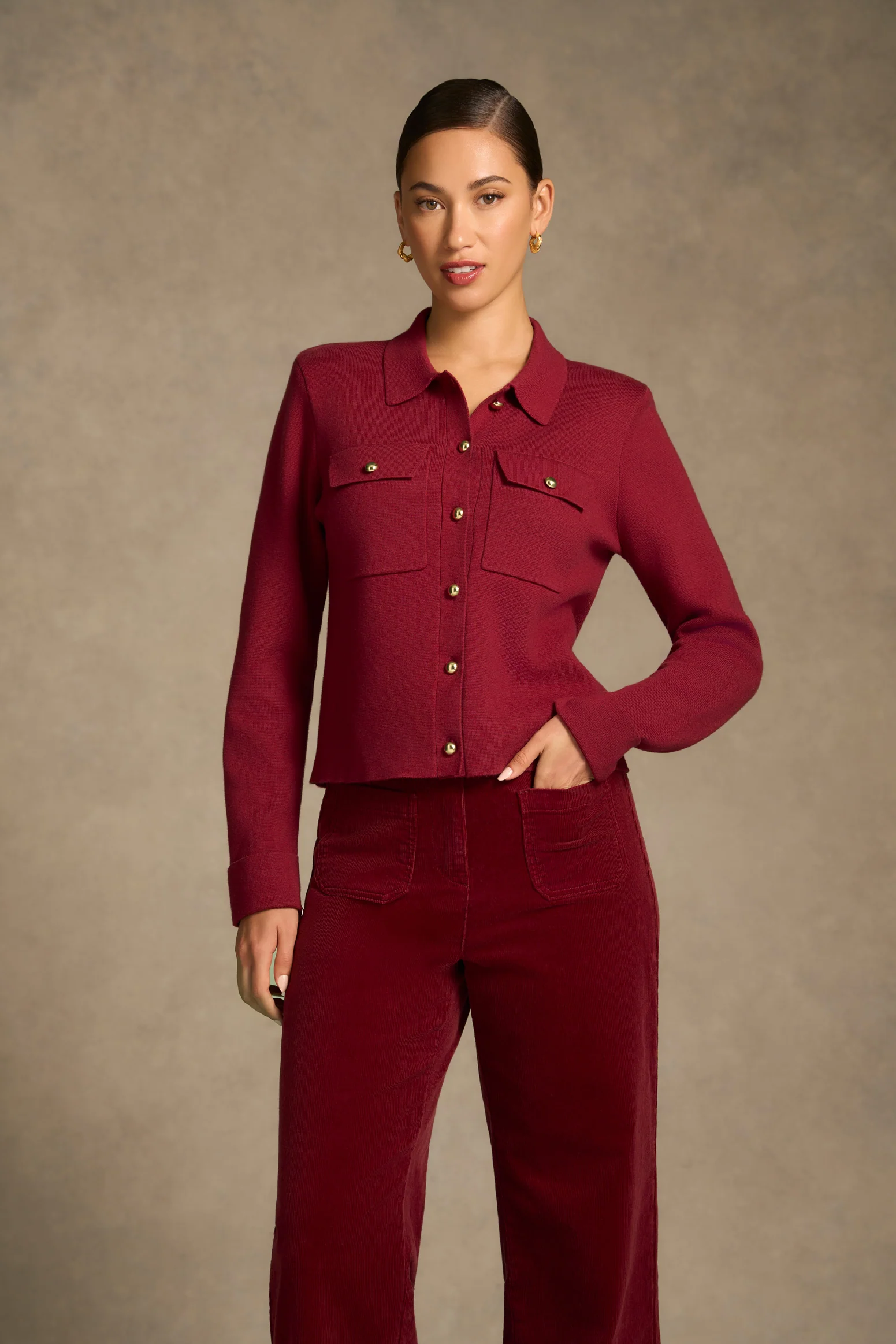 Milano Knit Jacket - Merlot - Image 3