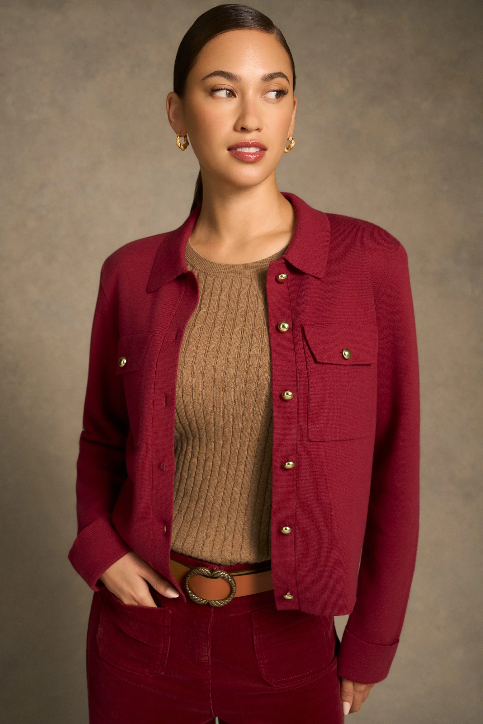 Milano Knit Jacket - Merlot - Image 5