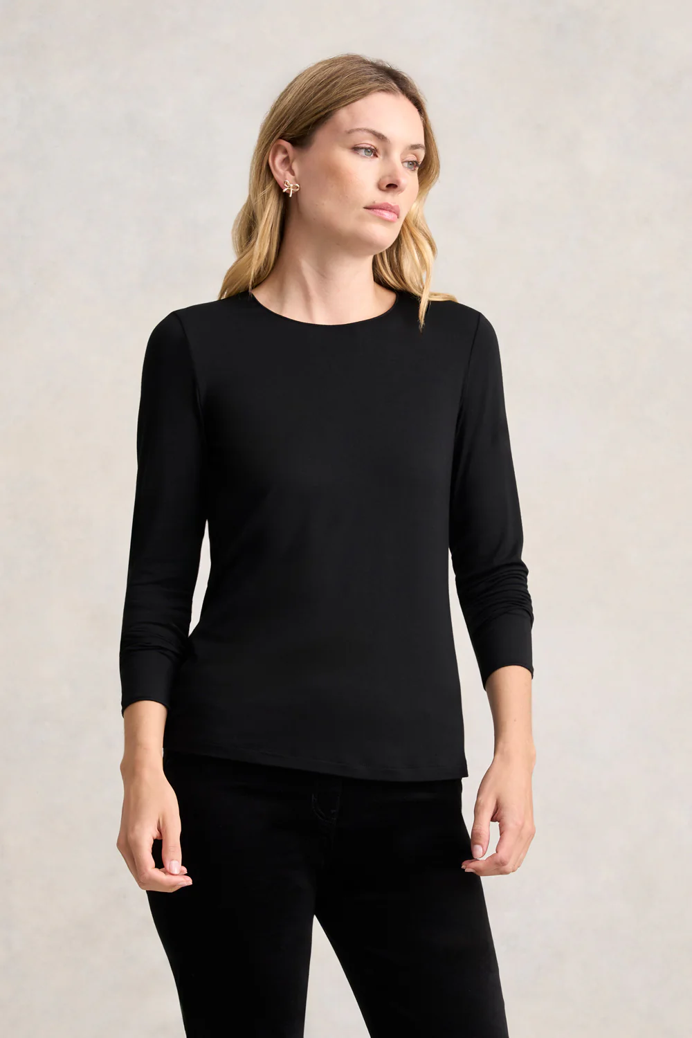 Long Sleeve Crew Neck Top - Black - Image 3