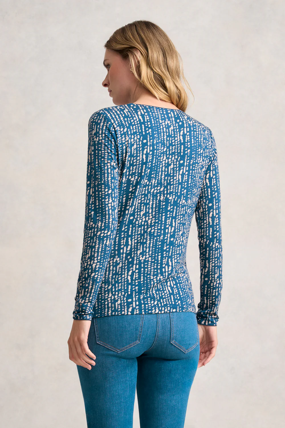 Long Sleeve Crew Neck Top - Linear Dot Print - Image 3