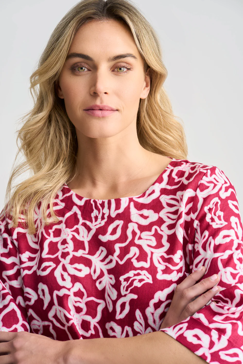 French Linen Button Detail Top - Pink White Floral - Image 6