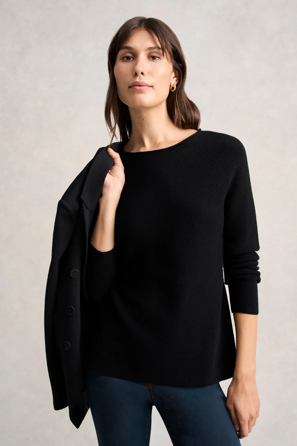 Purl Cotton Jumper - Black - Image 5