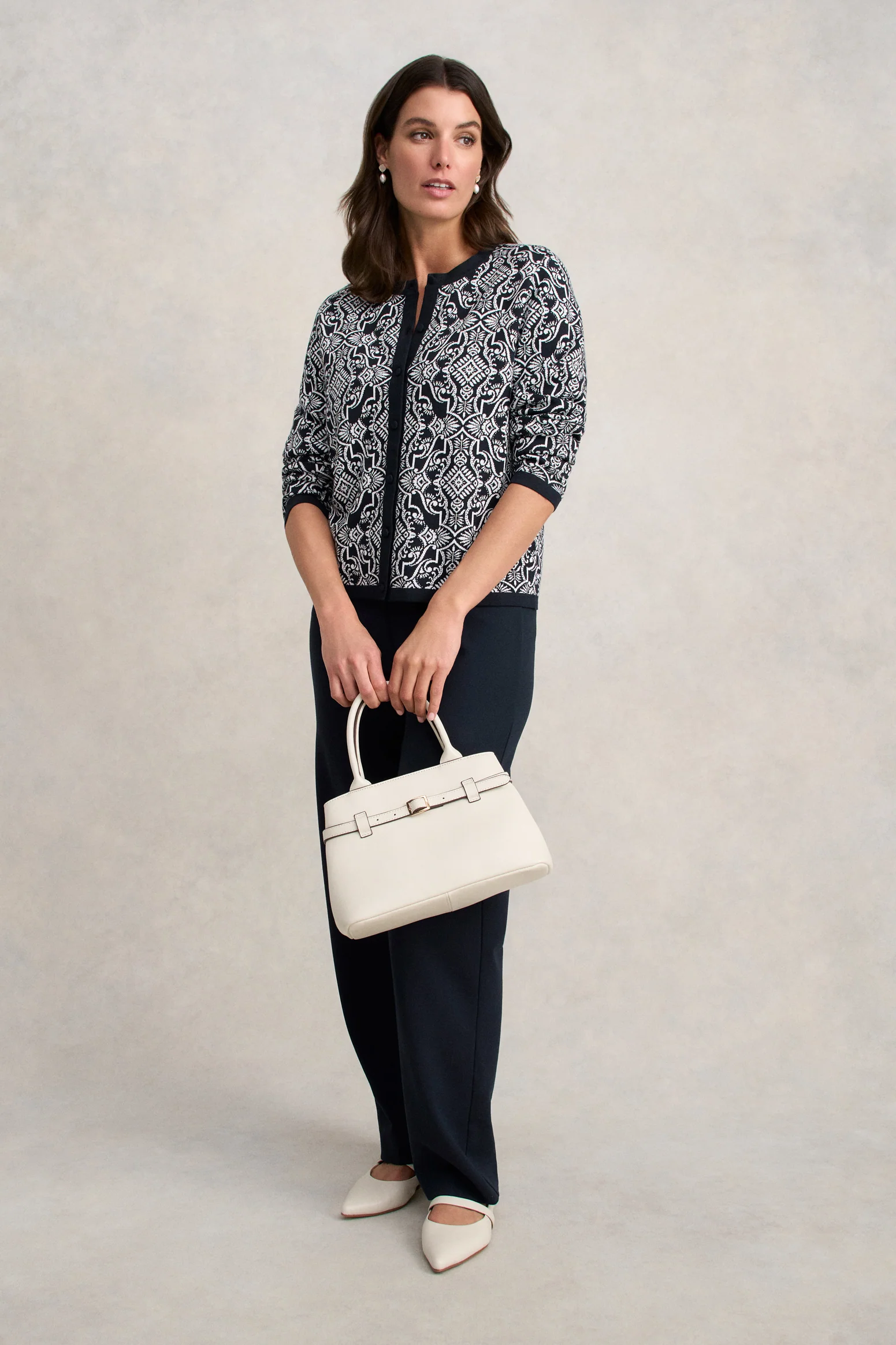 Cotton Jacquard Cardigan - Two Tone Print - Image 3