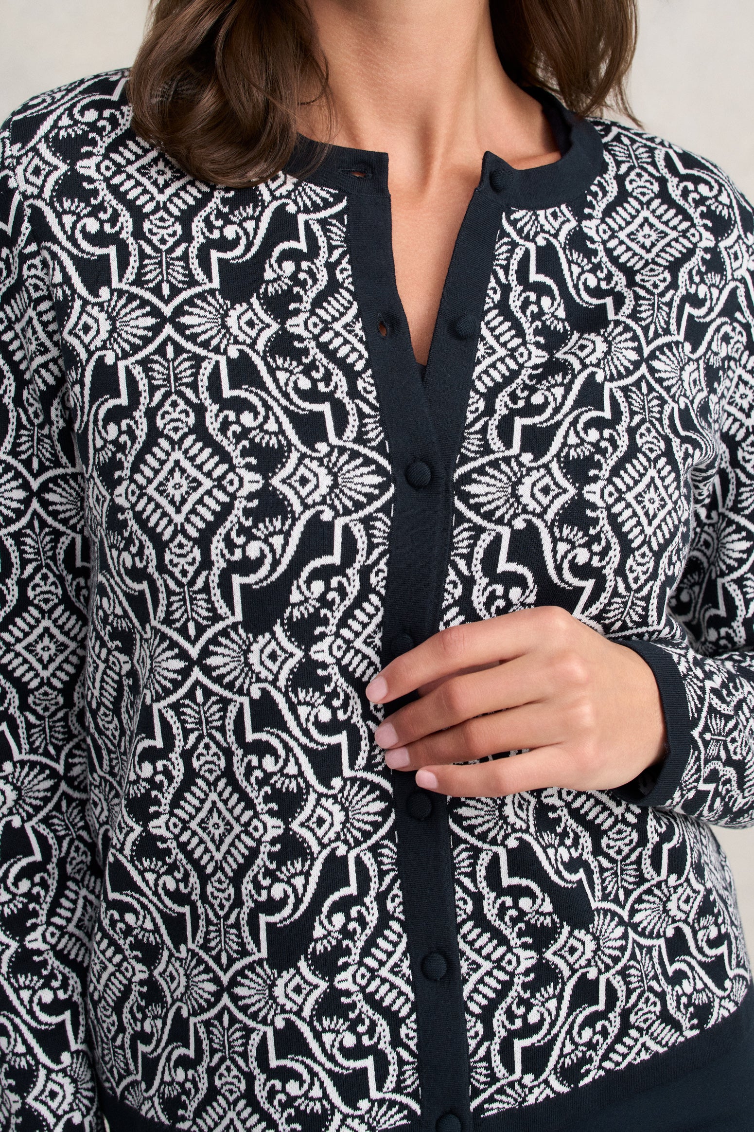 Cotton Jacquard Cardigan - Two Tone Print - Image 4