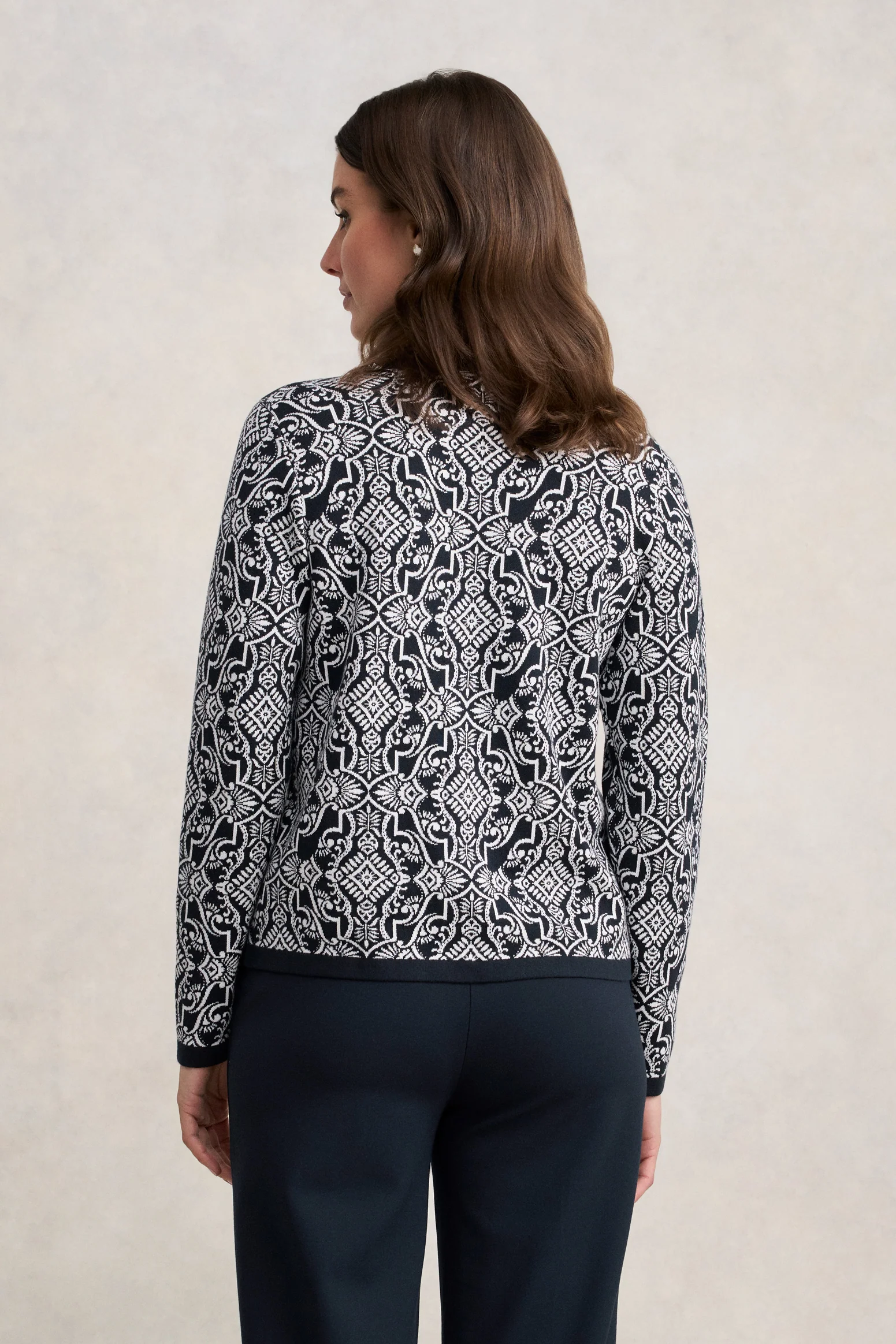 Cotton Jacquard Cardigan - Two Tone Print - Image 5