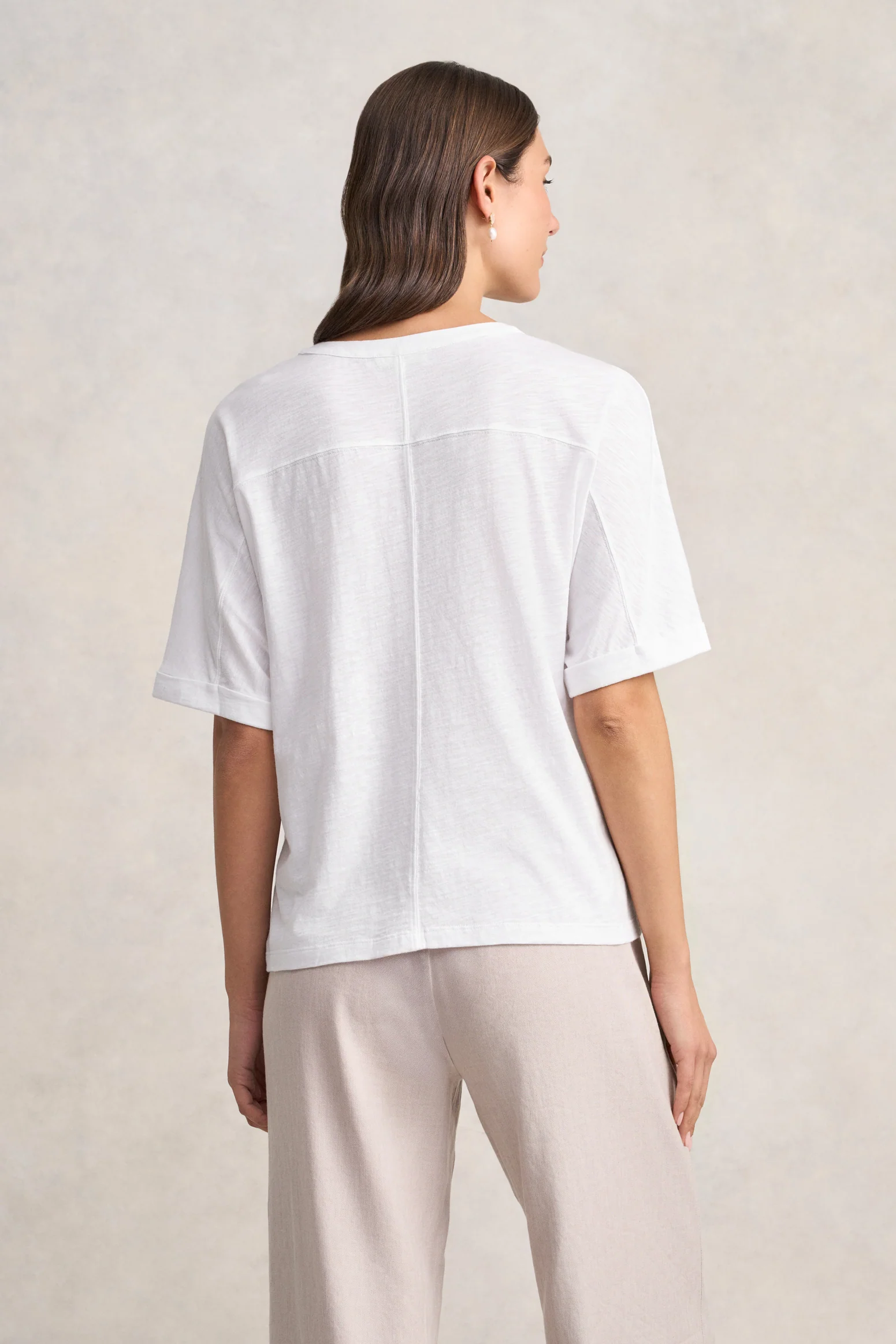 Notch Neck Half Sleeve T-Shirt - White - Image 4